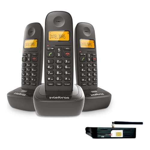 Aparelho Telefone Fixo 3g Gsm Sem Fio Com 2 Ramal Com Bina TS2513 - Preto — foto 1
